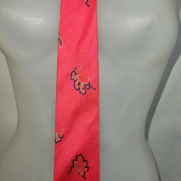 Vintage Oscar de la Renta Tie 100% silk Red - Picture 2 of 8
